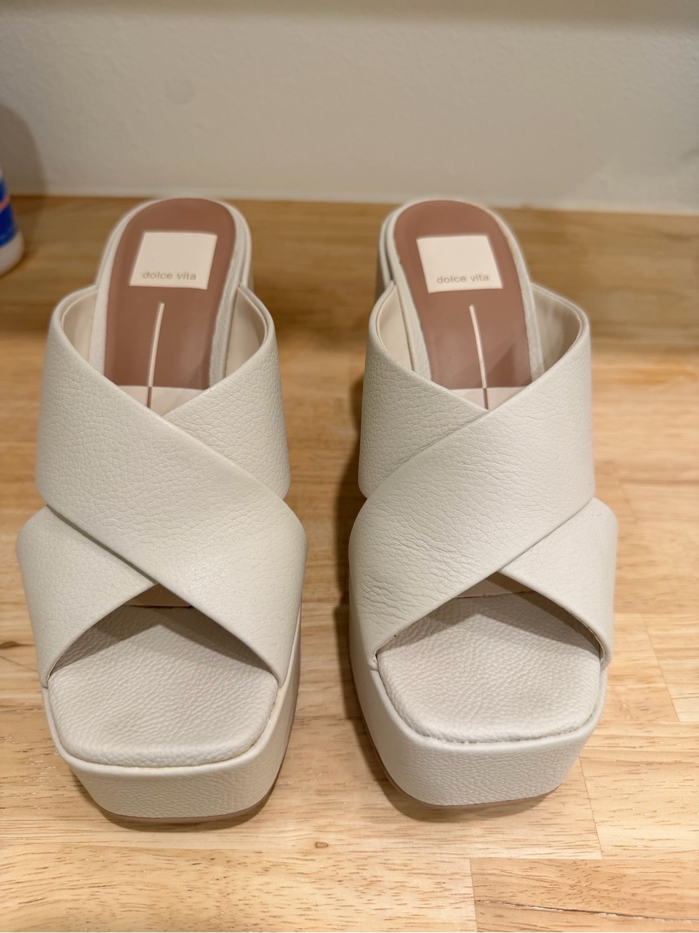 Dolce Vita White Cream Crisscross Platform Slides
